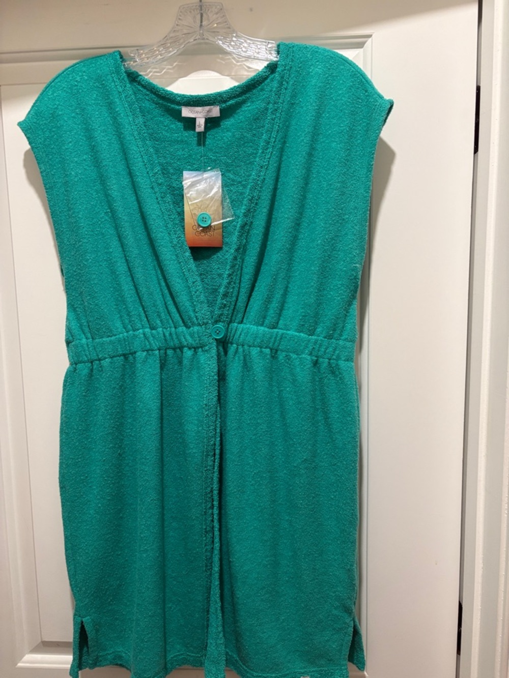 Jade green Terry Cloth Cover-Up with Button Front